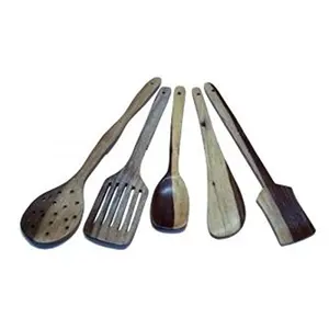 Multipurpose Serving and Cooking Spoon Set for Non Stick Spoon for Cooking Baking kitchen tools Essentials Wooden Non Stick Spatulas  Ladles Mixing and turning Cooking Spoon Kitchen Utensil set of 6 Wooden Spoon Set of 5 | 1 Frying 1 Serving 1 Spatula 1 C