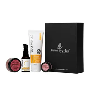 Riyo Herbs Vitamin C & Lip Care Gift Box Set | Rose Lip Scrub Vitamin C Face Serum Vitamin C Daily Glow Facewash & Rose Lip Balm | for Women & Men - Net Vol 161ml