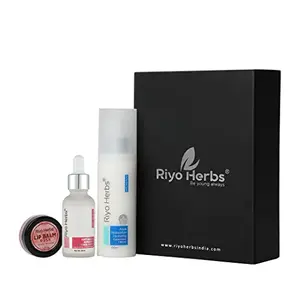 Riyo Herbs Night Regime Gift Box Set | Rose Lip Balm With Rich & Natural Essential Oils Anti Ageing Advanced Retinol Serum & Cleansing Cream | for Women & Men - Net Vol 136ml