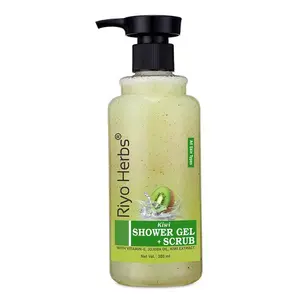 Riyo Herbs Body Wash & Scrub Shower Gel Pampering Care with Refreshing Scent of Kiwi Flower Use for Softer and Smoother Skin Heals Dryness 300ml