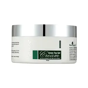 Riyo Herbs Green tea gel cream Vitamin E Collagen Aloe vera Extracts For Fights acne & reduces pores leaving soft & clear skin Fast Absorbing Cream Gel 100gm