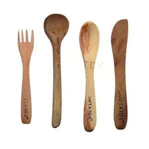 Ayurvedic Neem Wood Cooking Spoons and Spatula Set of 4 100% Hygienic Non Toxic Wood Utensil Long Handles