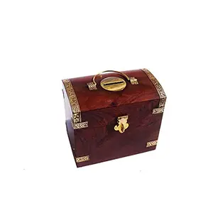 Wooden Treasure Latch Design Money Bank/Coin Saving Box/Piggy Bank/Gifts for Kids Girls Boys & Adults (Brown 5.25x3.25x4 Inches)