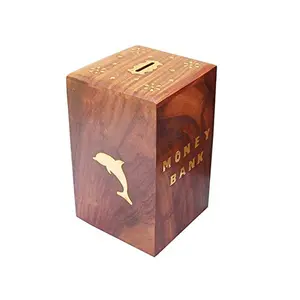 Wooden Money Bank - Large Piggy Bank - Dolphin Home Decor Coin Box for Kids & Adult Gifts