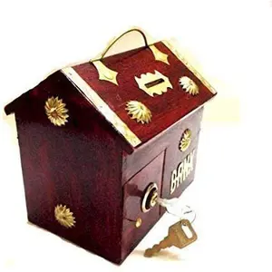 Wooden Coin/Money/Piggy Bank Saving Box - (Gift for Kids | Boys/Girls | Toy | Dark Red.)