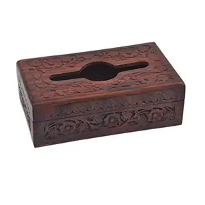 One Compartments Wood Tissue Holder (Brown)