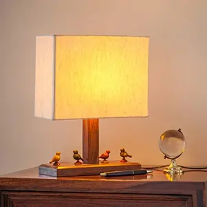 Wooden Home Decorative Bedside Table Lamp (Cream)
