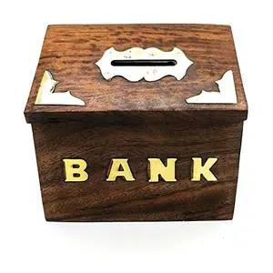 Wooden Small House Money Box | Safe Piggy Bank for Kids | Square Style | Brown