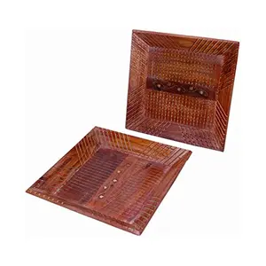 Wooden Serving Tray Set of 2 Square Shaped