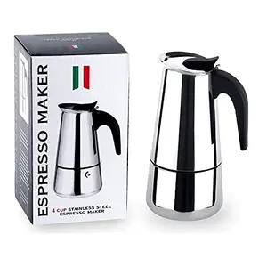 Panca Espresso Coffee Maker for home Coffee Maker Electric Machine Milk Frother Mocha Cappuccino Maker Percolator Italian Coffee Maker Steel Pot (200ml/4 Cups)