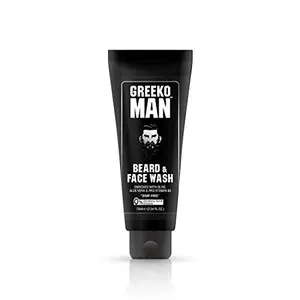 NSH Greeko Man Beard & Facewash - Enriched with Olive Aloe Vera and ProVitamin B5 - Cleanses & hydrates Skin & Beard | Gives Smoother Clearer and Fresh-Looking Skin & Beard - 75 Ml