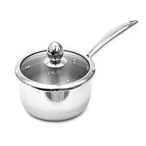 Highkind Tri-Ply Stainless Steel Multi Purpose Heavy Weight Extra Deep Steek Food Induction & Dishwasher Friendly Durable Cookware - (Sauce Pan with Lid 14 cm)