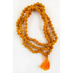 Sandalwood Treasures Hand-Carved Haldi Turmeric Root 7mm Knotted Prayer Beads Mala for Meditation and Stress Reduction