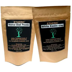 ETHERIC Wall Nut Shell Powder & White Keolin Clay for Skin Treatment Exfoliation & Glowing Face (2X100 Gm)