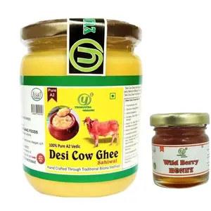 Yugmantra Organic Foods 100 % Pure Natural A2 Milk Sahiwal Cow's Grass-Fed Desi Ghee Prepared Curd by Traditional Vedic Bilona Padati - in Glass Bottle (500 Ml + 55 GMS Free Honey)