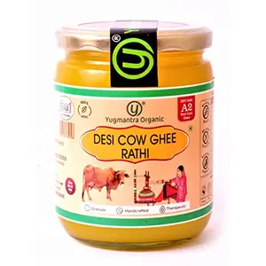 Yugmantra Organic Foods 100 % Pure Natural Desi Rathi Cow Ghee - Glass Bottle Prepared from Vedic A2 Milk Bilona Method-Immunity Superfood (500 ML)