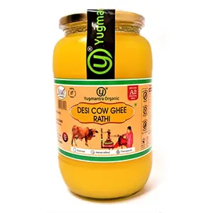 Yugmantra Organic Foods 100 % Pure Natural Desi Rathi Cow Ghee - Glass Bottle Prepared from Vedic A2 Milk Bilona Method-Immunity Superfood (1 liter)