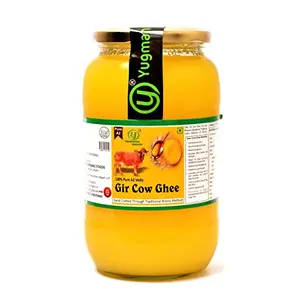Yugmantra Organic Foods -Pure Natural Desi A2 Milk Gir Cow Ghee Prepared Through Bilona Padati only -1000 ml Glass Bottle