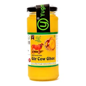 Yugmantra Organic Foods - 100 % Pure Natural Desi Gir Cow Ghee Glass Bottle Prepared from Vedic A2 Milk Bilona Method-Immunity Superfood Helps Reduces Joint (250 Ml)