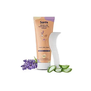 Sanfe Hair Removal Cream For Sensitive Skin With Lavender Extracts Vitamin E Aloe Vera Shea Butter With Spatula (Dermatologically Tested) | Bikini Hair Removal Cream For Women and Girl