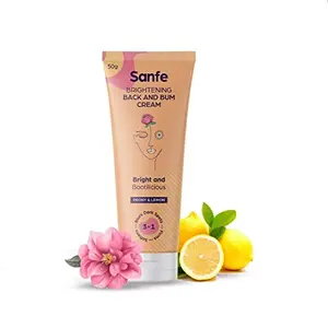 Sanfe Brightening Back and Bum Cream 50g - for uneven dark and patchy bum and back - Natural Peony Licorice and Lemon extracts with Vitamin E 50 gm (MSDS & COA Certified)