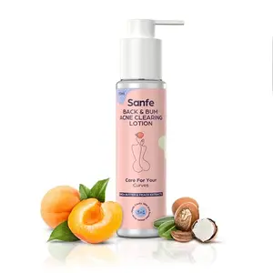 Sanfe Back & Bum Acne Clearing Lotion with Shea Butter & Peach extracts for healing Bum acne & crusty skin - 100ml | Deeply hydrates the skin | Prevents bum acne | Parabens & Minerals free