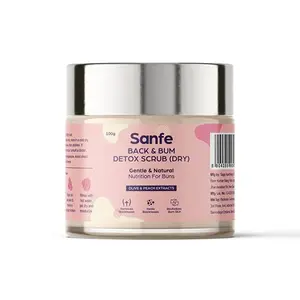 Sanfe Back & Bum Detox Scrub (Dry) With Peach Extracts & Olive Oil - 100gm | Removes Dead Skin and Tanning | Smoothening Skin