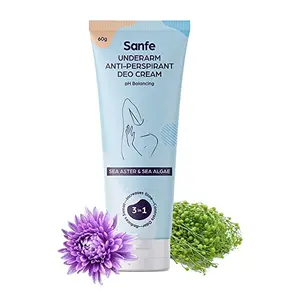 Sanfe Anti-Perspirant & Odour Balancing Deo Cream for Women - 60g with Sea Aster and Green SeaWeed | ph Balancing | Controls Sweat & Odour | Anti-Bacterial | All Natural deodorant cream