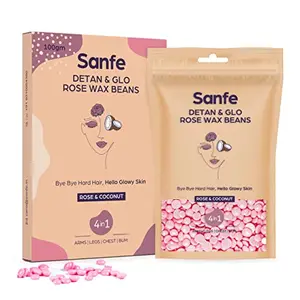 Sanfe Detan & Glo Rose Wax Beans For Hair Removal | Removes Face & Body Hair Effortlessly | With Rose Extracts | 100gm Pink