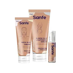 Sanfe Instant Lightening & Glow Kit | For Acanthosis Nigricans Removal of Hyperpigmentation For Dark body parts like Neck Ankles Knuckles Knees Lips Thighs Elbows