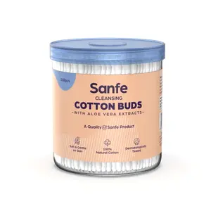 Sanfe Cleansing Cotton Buds |For Ear & Nose Cleansing & Makeup Removal Multicolor - 100 Pieces