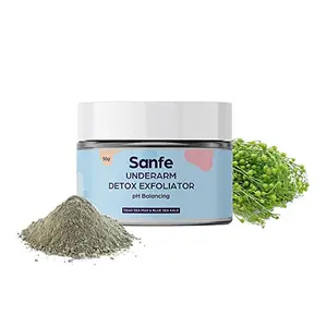 Sanfe Lightening & Whitening Underarm Detox Scrub with Anti-bacterial Mask for All Skin types - 50g With Dead Sea Mud and Blue Sea Kale | Scrub Cum Mask | Intense Dark Spot Removal (COA)