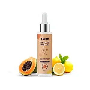 Sanfe Intimate Hair Oil for Women's Pubic Hair Ingrowns - 50ml with Papaya and lemon extracts | All natural ingredients | Dermatologically tested |Helps in reducing razor bumps & reducing hard hair growth | For Use in Pubic Hair