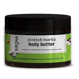 Sirona Natural Body Butter with Shea Butter for Men and Women â 100 gm | Reduces Stretch Marks Soothes Itchy Skin & Prevents Moisturization | with Vitamin A Avocado Oil & Coconut Oil