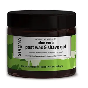 Sirona Natural Mineral Oil Free Post Shave Gel After Shaving Lotion for Men & Women - 100 gm | Soothes & Heals Skin After Hair Removal with Aloe Vera Green Tea Tasmanian Pepper Fruit & Chamomile