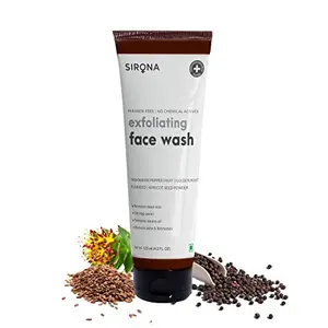 Sirona Exfoliating Natural Face Wash for Men & Women - 125 ml | Anti Acne | Suitable For All Skin Type| Reduces Blemishes| Anti-Ageing | Facial Cleanser With Apricot Flax-Seed Extracts
