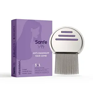 SANFE Selfy Anti-Dandruff Hair Comb | 3-in-1 Function to Get Dandruff Free Exfoliated & Healthy Hair | Keratin Infused Ceramic Coated Bristles & Stainless Steel Rounded Tips