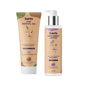 Sanfe Hair Removal Gel- 100ml with Aloe Vera & Coconut Extracts (Hair Removal Gel + Hair Vanish Lotion)