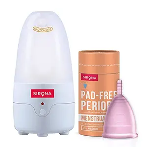 Sirona Reusable Menstrual Cup for Women - Medium Size with Menstrual Cup Sterilizer - Clean your Period Cup Effortlessly - Kills 99% of Germs in 3 Minutes with Steam - 1 Unit