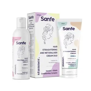 Sanfe Stunner Hair Straightening Cream With Neutraliser - 200gm | Salon Like Hair Straightening Treatment At Home | Long Lasting Straight Hair | Silky & Smooth Hair