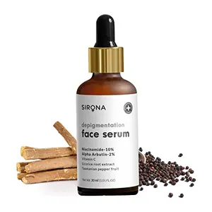 Sirona 10% Niacinamide Face Serum for Pigmentation & Dark Spots Removal - 30 ml | Vitamin C Alpha Arbutin & Licorice Root Extract | Removes Blemishes Skin Hydration & Tanning | Dry Normal & Oily Skin
