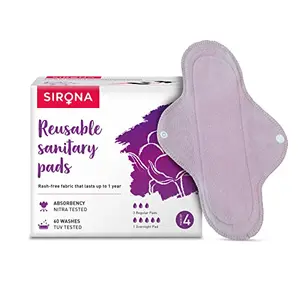 Sirona Reusable Sanitary Pads for Women â (3 Regular Pads + 1 Overnight Pad) | Rash Free Fabric | Lasts Up To 1 Year | Highly Absorbent & Skin Friendly