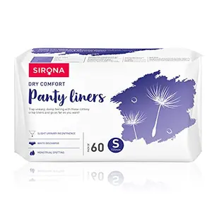 Sirona Dry Comfort Daily Use Panty Liners for Women - Small 60 Liners - Soft Cottony Panty Liner Pads for Women with 8 hours Protection