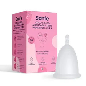 Sanfe Colourless and Reusable Teen Menstrual Cup | Reusable Menstrual Cup | Best menstrual cups for beginners | Medical Grade Silicone | Available in different sizes for different age groups | Non Toxic |odour and rashfree |leakproof upto 8-10 hours