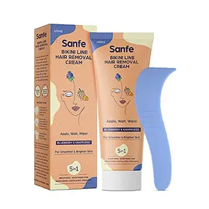 Sanfe Dermatologically Tested Hair Removal Cream for Women's 100gm with Blueberry and Grape Seed Extracts Repairs Uneven Skin Tone | Painless Removal for Sensitive Skin Suitable for Legs Bikiniline