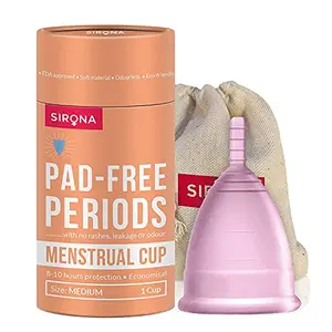 Sirona Reusable Menstrual Cup for Women | Medium Size with Pouch | Ultra Soft Odour and Rash Free | 100% Medical Grade Silicone | No Leakage | Protection for Up to 8-10 Hours | US FDA Registered