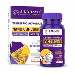 Siddhayu Turmeric Advance Nano Curcumin with Bioperine (From the house of Baidyanath) | Natural Antioxidant | Anti-Inflammatory | Pain Relief and Joint Support | 30 Tablets X 1
