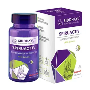 Siddhayu Spiruactiv (From the house of Baidyanath) I Spirulina Capsules I Nutrient dense Superfood | Antioxidant Capsules I Ayurvedic Iron Supplement I 60 Capsules
