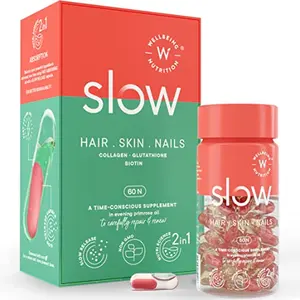 Wellbeing Nutrition Slow | Hair Skin & Nails | Collagen Glutathione HLA Biotin in Omega 3 and Evening Primrose Oil | Skin Glow & Renew Matrix Hair Growth and Repair Strong Nails (60 Capsules)