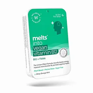 Wellbeing Nutrition Melts Vegan Vitamin B12 (Methylcobalamin) Folate (5-MTHF) Brahmi (Bacopa Monnieri) Curcumin -30 Oral Thin Strips
